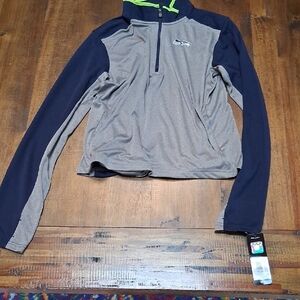 NFL Kids Seahawks Gray Navy Half-Zip Hoodie with Neon Trim